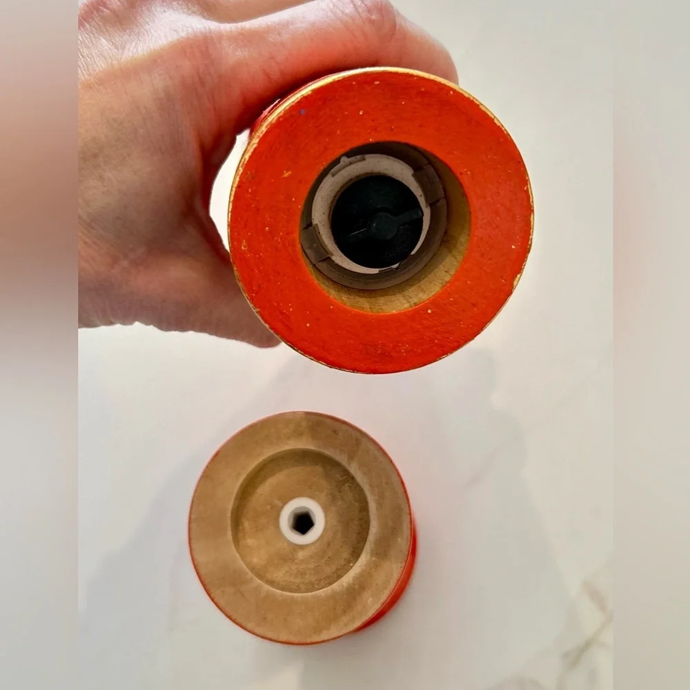 Large Upcycled Wood Salt/ Pepper Grinder/Mill Orange Gold Leaf Tall Hand Painted
